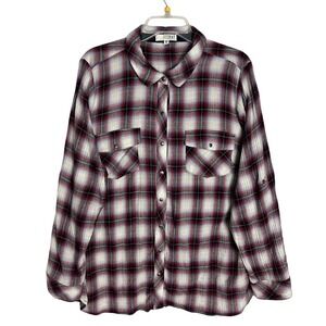 Kut from the Kloth Top Womens Size 1X Red Plaid Long Sleeve Pearl‎ Snap Boho